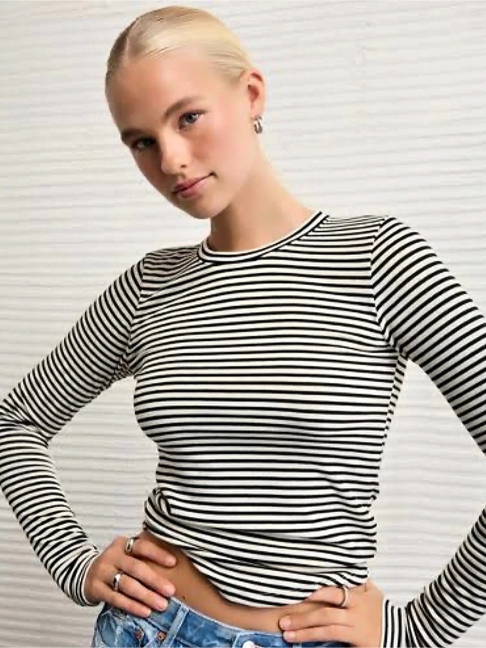 American Eagle Black White Striped Long Sleeve Top NWT Size XL